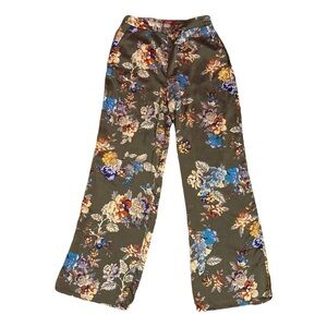 Guess Floral Wide Leg Pants - Olive, Blue, Orange